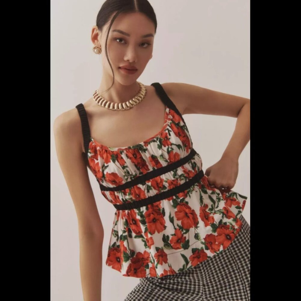Maeve Anthropologie Ditali Open-Back Tank Top Red Floral Printed M NWT 272503
